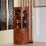 红木酒柜 缅甸花梨木中式家用酒柜实木靠角弧形酒柜木质餐厅酒柜