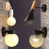 现代简约北欧壁灯个性创意实木铁艺灯走廊床头卫生间节能镜前灯