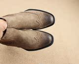 2016磨砂真皮复古踝靴英伦风中跟布洛克雕花擦色马丁靴潮女短靴子