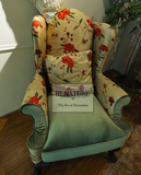 RENATURE高端定制家具 美克美式客厅华丽丝缎绣花单人沙发老虎椅