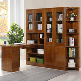 实木电脑桌带书架转角 橡木书桌书柜组合台式家用学习桌办公桌