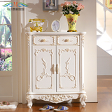 欧式鞋柜烤漆法式3门实木白色雕花隔断门厅柜田园玄关储物装饰柜