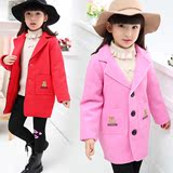 16新款童装代销批发2016新款韩版夏女童中大童中长款连帽呢子外套
