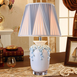 高档陶瓷台灯  温馨卧室床头灯欧式客厅书房现代复古装饰水晶台灯