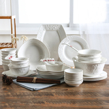 一抹惊艳56头餐具套装创意简约家用陶瓷碗盘组合10人纯白骨瓷包邮