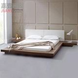 实木橡木床北欧板式床现代简约时尚韩日式榻榻米床双人软靠背矮床