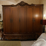 欧式衣柜复古五门衣柜美式实木雕刻衣柜卧室家具平拉门衣柜组合