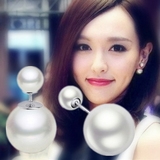 925纯银珍珠耳钉大小双面白色贝珠耳饰女韩国时尚气质防过敏