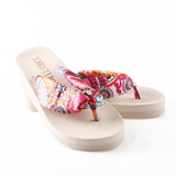 2015夏季新款女鞋甜美花朵坡跟厚底防滑凉拖鞋舒适一字拖沙滩鞋
