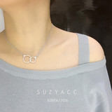 SuzyAcc.S925纯银大小圆圈圆环双环锆石微镶双层锁骨链项链短链女