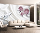 3d立体玫瑰水晶 海豚壁纸 无缝大型壁画 客厅电视背景墙纸