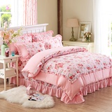 韩版件套床裙式粉色公主风韩式田园床单1.8 2.0m床全棉床上四件套