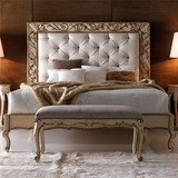 美式乡村实木雕花床欧式复古做旧软包法式双人床简约现代1.8 婚床