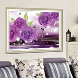 5D钻石画十字绣贴钻紫色玫瑰花满钻贴砖简约现代客厅卧室花卉小幅
