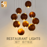 吊灯圆球实木LED创意个性现代复式楼梯灯咖啡厅吧台 北欧餐厅吊灯