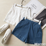 warmo2016夏季新款韩版高腰纯色修身显瘦短裤阔腿休闲裤牛仔裤女