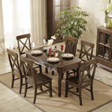 全实木餐桌椅组合美式乡村长餐桌小户型餐台饭桌餐厅家具胡桃木色