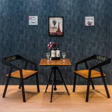 美式铁艺实木休闲餐桌椅组合酒吧阳台桌椅创意咖啡厅小方桌三件套