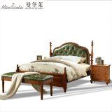 曼堡来 全实木床美式床欧式床双人 特价真皮1.8米床 卧室实木家具