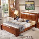 高档橡木全纯实木床1.8米双人床现代中式1.8m高箱储物床卧室家具