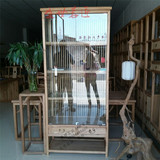 老榆木展柜架新中式免漆实木玻璃精品货架酒柜射灯茶叶柜带锁展柜