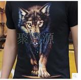 夏季男士短袖t恤韩版圆领纯棉大码3DT恤动物狼头图案印花学生半袖