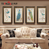 欧式客厅装饰画三联画沙发背景墙有框画美式玄关壁画墙画蝴蝶孔雀