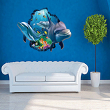 新款海豚3D立体墙贴 客厅电视背景墙壁贴纸创意装饰海洋贴画卡通