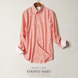 【清仓】SH02020 永无乡 T家时尚细条纹男士休闲衬衫纯棉长袖