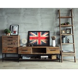 美式loft个性复古铁艺实木电视机柜组合创意客厅矮柜做旧电视柜