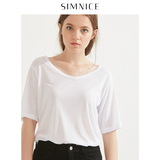 simnice2016夏季新款韩版纯色女装V领针织T恤衫纯棉打底上衣时尚