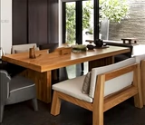 全实木餐桌椅组合6人长方形简约现代北欧式复古咖啡厅原木饭桌子