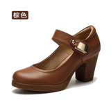 Camel骆驼女鞋舒适知性2015春季新款头层牛皮高粗跟单鞋A51196603