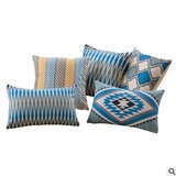 北欧 美式棉麻抱枕 抽象几何格子靠枕 汽车沙发腰枕抱枕靠垫