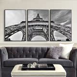 欧式建筑风景现代客厅组合巴黎埃菲尔铁塔酒吧挂画壁画黑白三联画