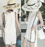 2016夏装新款韩版女装 白色娃娃领无袖气质修身显瘦短裙连衣裙女