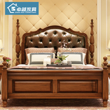 全实木美式床1.8米田园乡村床真皮双人床欧式高箱古典深色家具床
