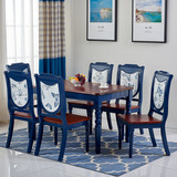 美式乡村地中海实木餐桌椅组合 现代简约长方形小户型饭桌6人定制