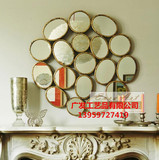 圆形镜子美式金色浴室玄关镜客厅装饰镜欧式古典