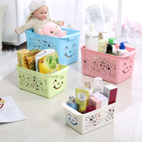 新款热销韩国笑脸桌面收纳盒篮塑料整理筐储物篮子盒中WF小号白色