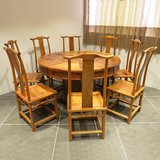 红木家具缅甸花梨木雕花圆桌餐桌组合客厅餐桌椅组合饭桌八椅