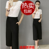 2016夏季新款韩版女装休闲两件套短袖+七分阔腿裤修身时尚套装潮