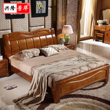 实木床1.8米储物床高箱简约现代新中式橡胶木主卧床雕花婚床