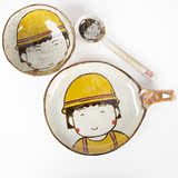 景德镇创意手工儿童餐具套装 日式手绘卡通樱桃小丸子碗盘勺 包邮