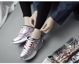 2016春款原宿风时尚运动鞋女系带单鞋厚底松糕鞋休闲银色韩版球鞋