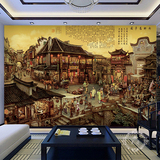 古典水乡复古建筑大型壁画中式火锅饭店餐厅背景墙纸酒楼装修壁纸