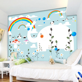 3D卡通大象图案装饰壁画儿童房游乐场装修壁纸卧室设计图背景墙纸