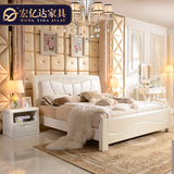 现代中式全实木床橡木床带真皮软靠白色双人床1.8高箱储物床婚床