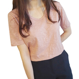 新款夏季女装圆领短袖女T恤韩国纯色竹节棉打底衫宽松体恤大码潮