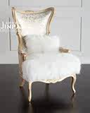 美式复古实木斑马纹皮艺老虎椅欧式新古典单人咖啡厅高背休闲椅子